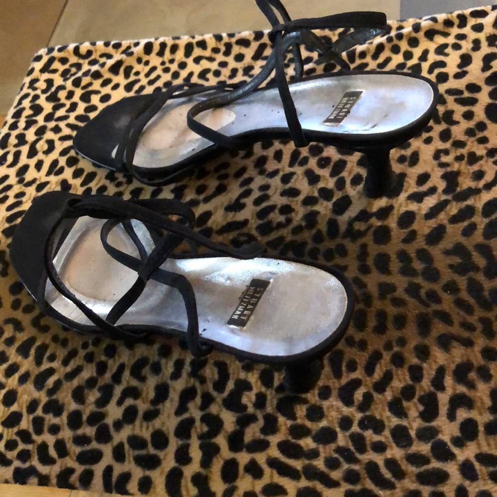 Stuart Weitzman strappy black silk sandal